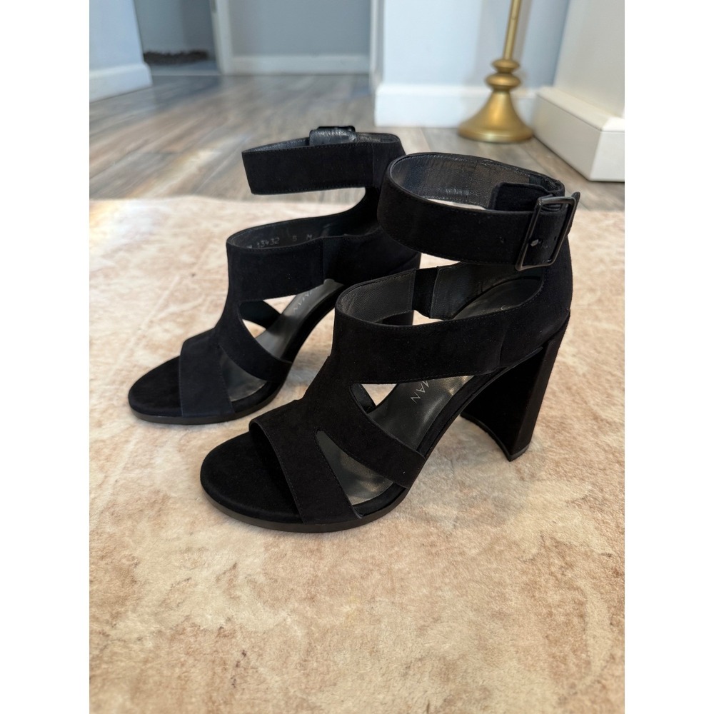 Stuart Weitzman Black Suede Cutout Ankle Strap Sandals NIB